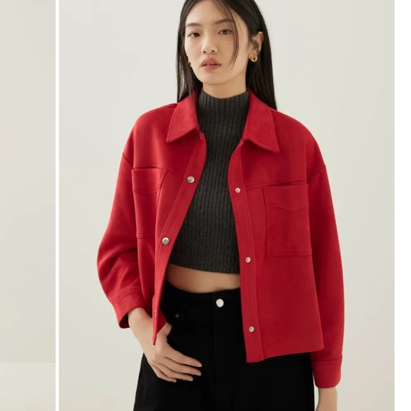 LOVE BONITO 'Atheena' Red Relaxed Suedette Jacket With Silver Buttons NWT - Picture 2 of 5